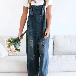 MADEPANTS Loose Fit Distressed Denim Overalls
Medium 
NWOT
